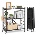 3-Tier Foldable Metal Storage Shelf with Wheels and Hooks, Black L42681
