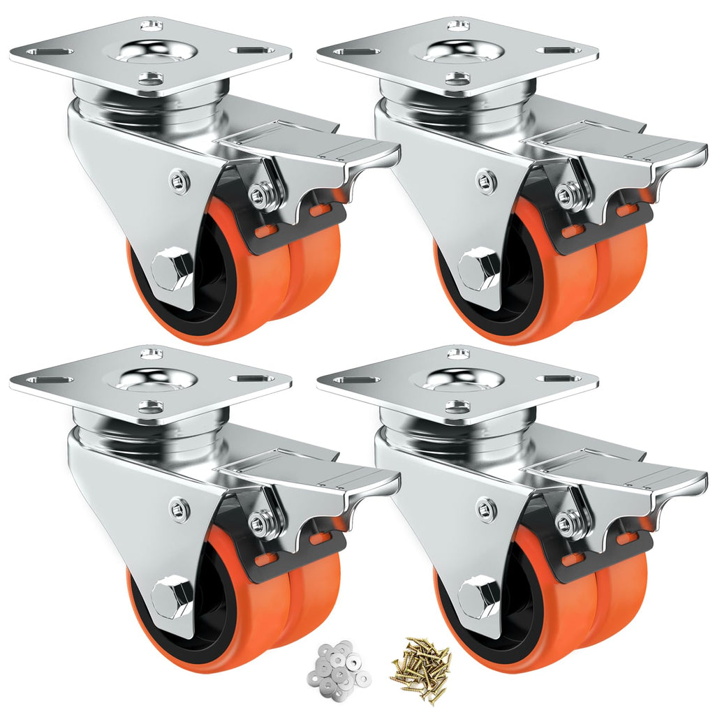 2" Double Wheel Casters with Brake 4 Pack O350