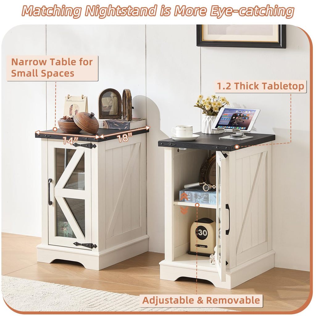 Narrow Night Stand with Glass Barn Door A99981