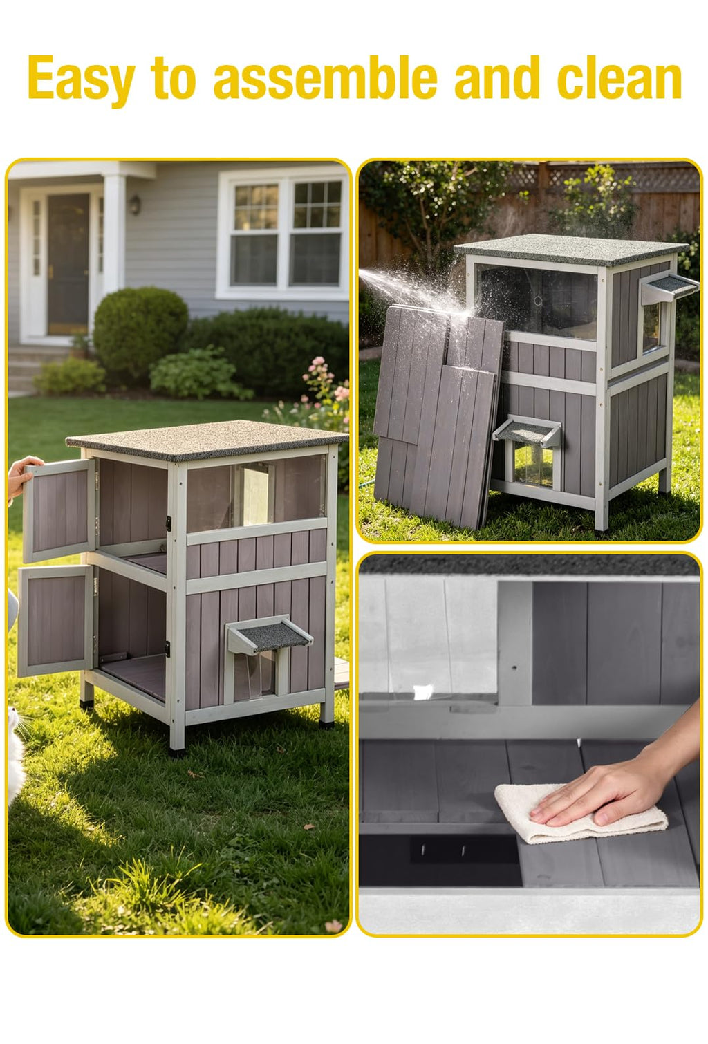 Heated 2-Story Solid Wood Cat House A592678