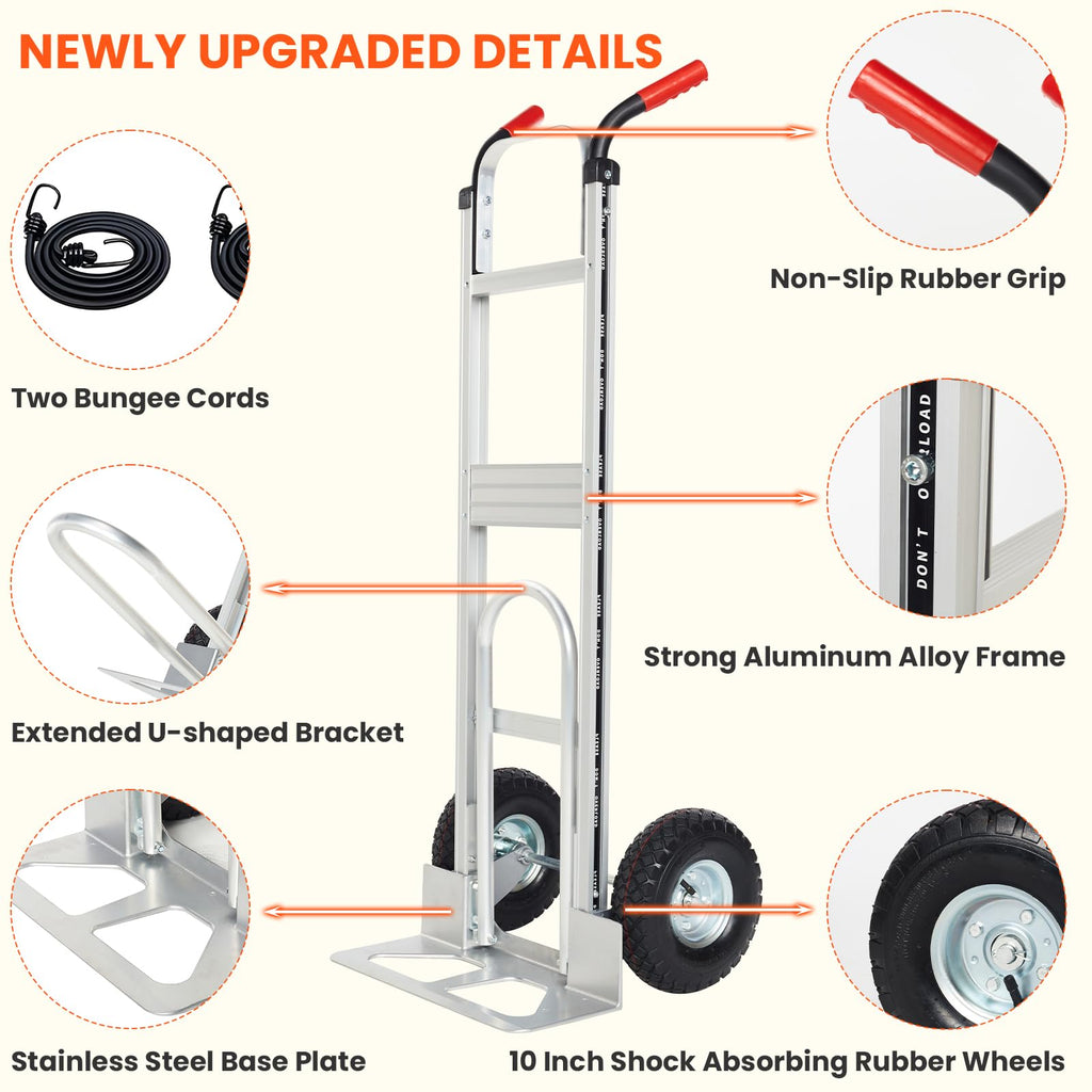 Aluminum Hand Truck Dolly Cart with 10" Pneumatic Tire, 600 LBS Capacity O73341