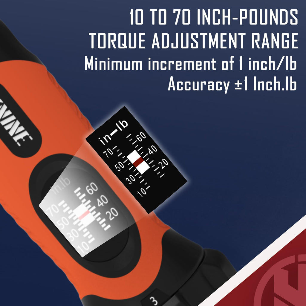 Torque Screwdriver Wrench Set 10-70 Inch Pounds 21 Hex Bits Orange J35144
