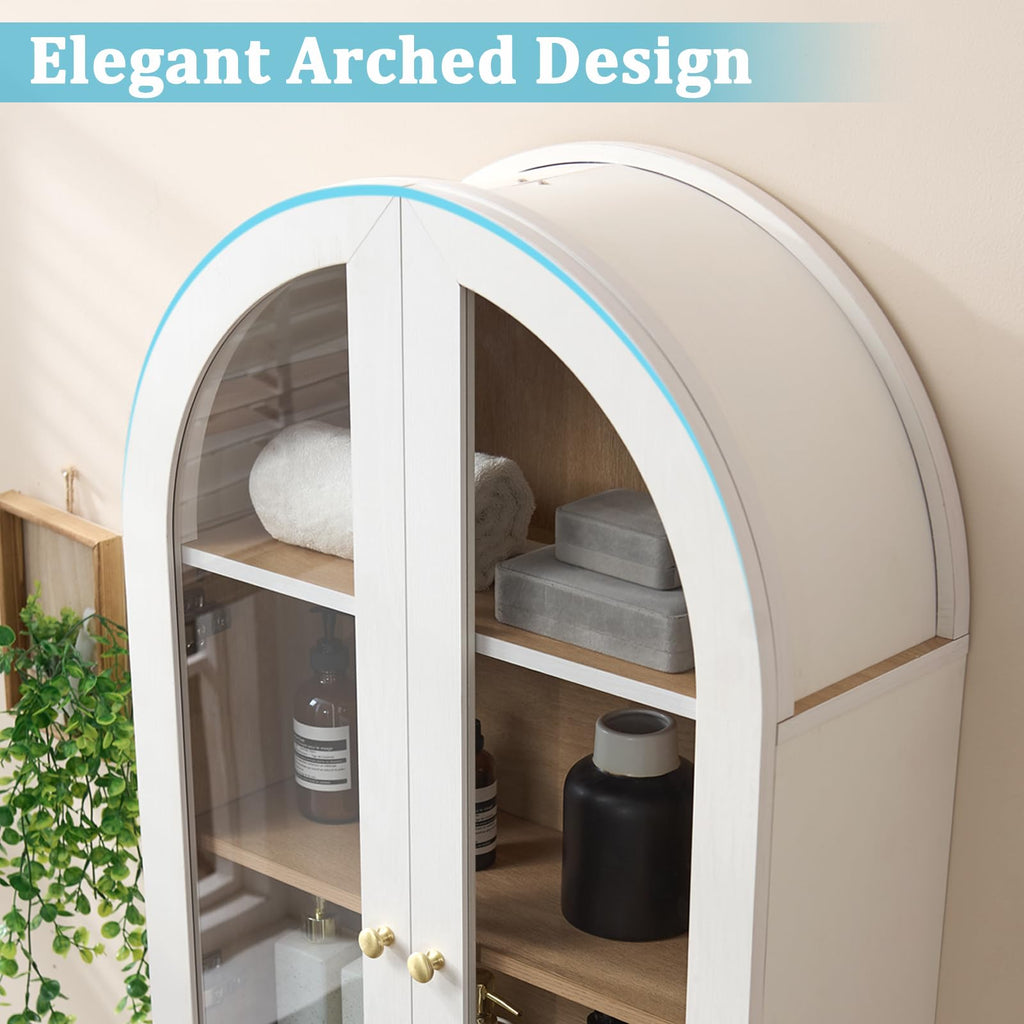 White Arched Wall Mount Bathroom Cabinet with Glass Doors V364