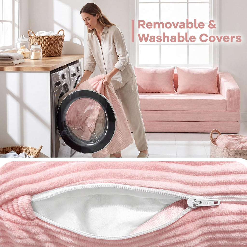 61" Pink Convertible Futon Sofa Bed F34655