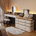 Leather Makeup Vanity with Tempered Glass Top & LED Light C888676