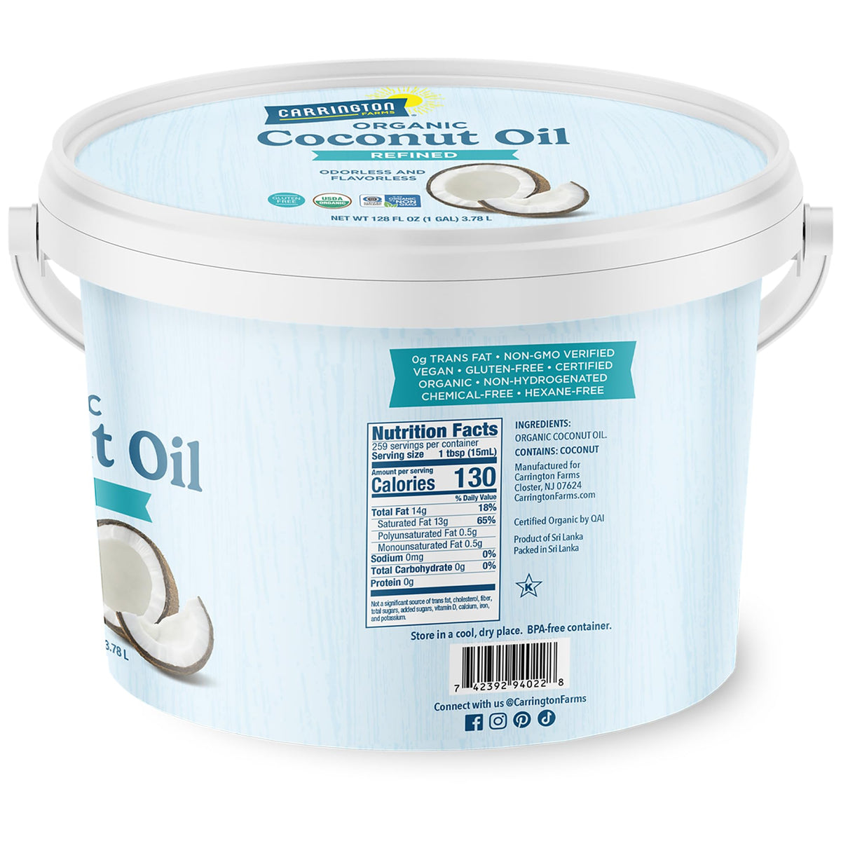 Organic Refined Coconut Oil 1 Gallon P6571