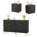 Black 6 Drawer Dresser and 2 Drawer Nightstand Set of 2 J60790