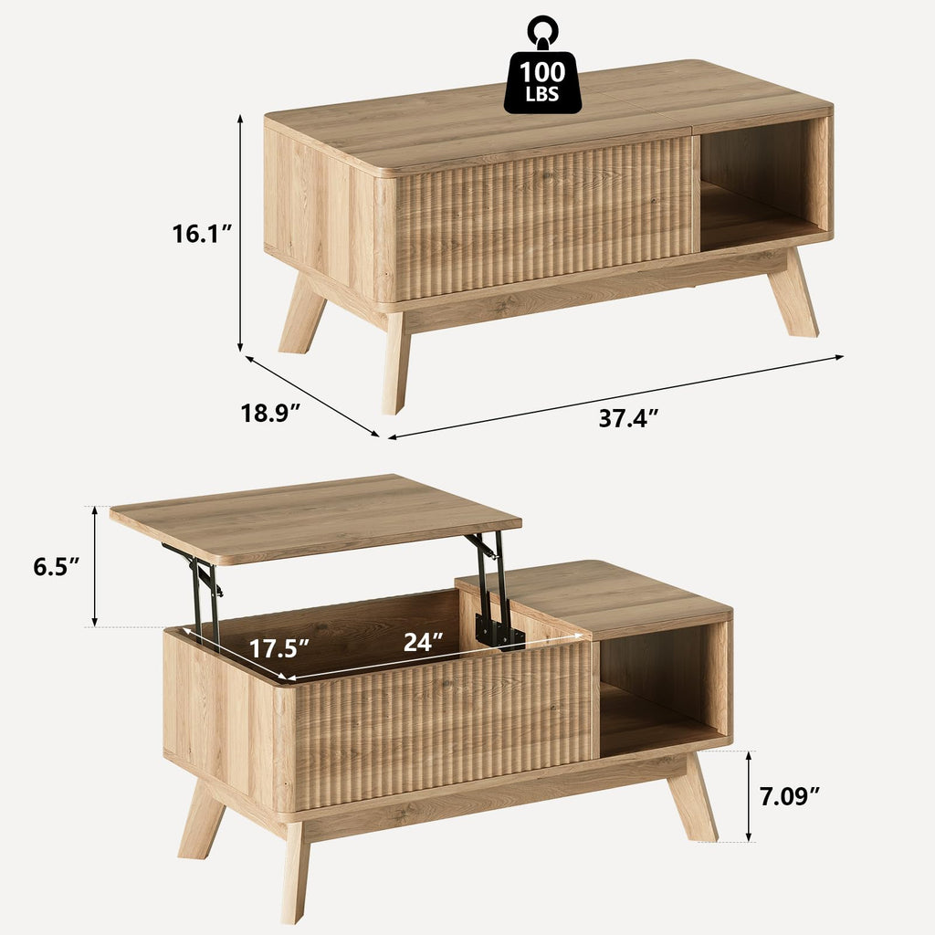 Lift Top Fluted Hidden Storage Coffee Table L9622