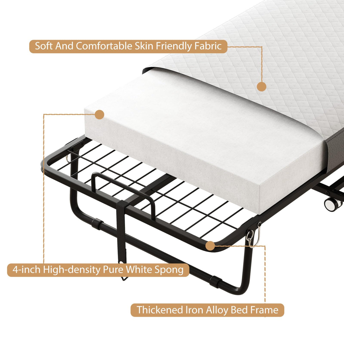 Folding Bed with Mattress, Memory Mattress Metal Frame Single Bed C9202
