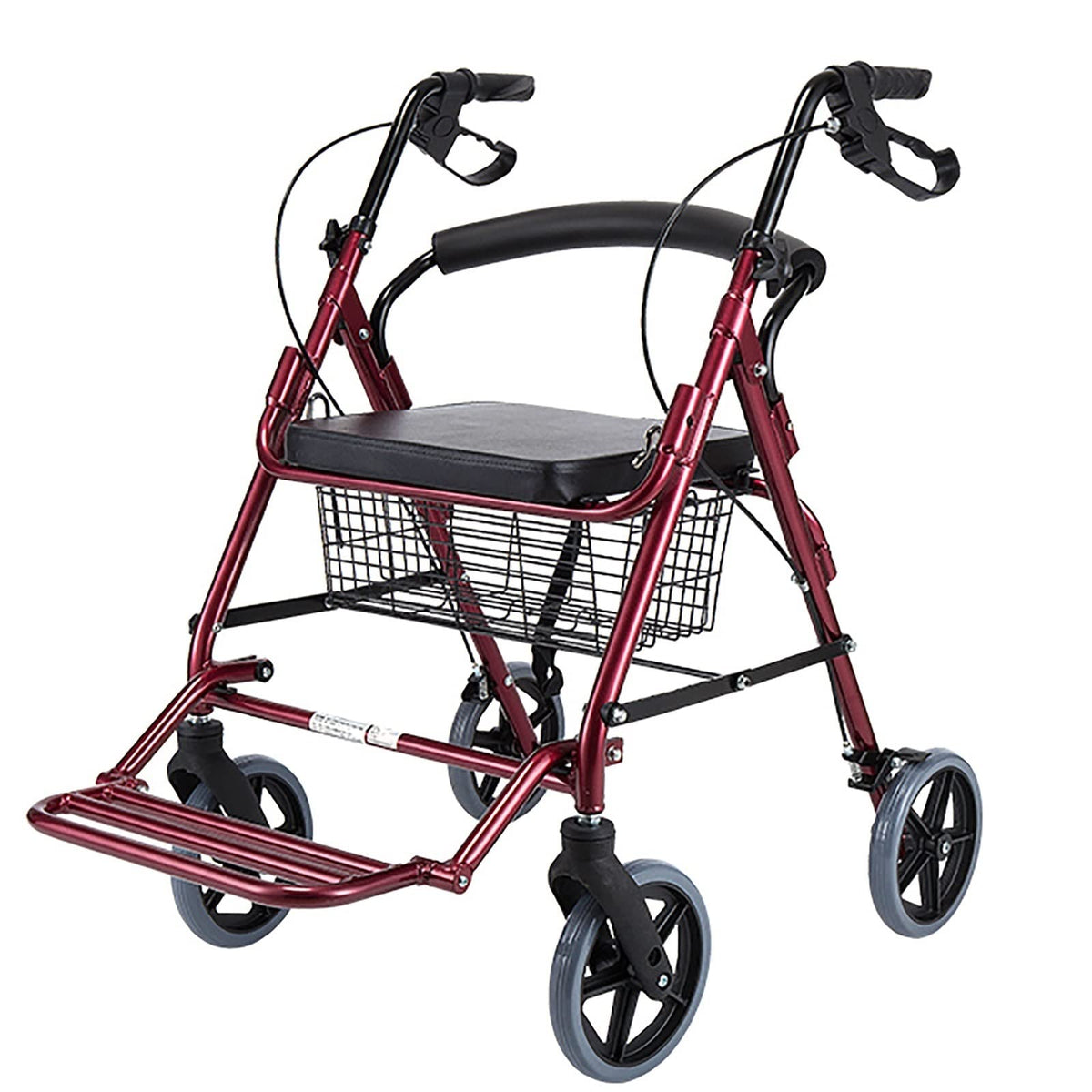 Foldable Rollator Walker with Leather Seat, 8inch Wheels, Brakes and Footrest H506