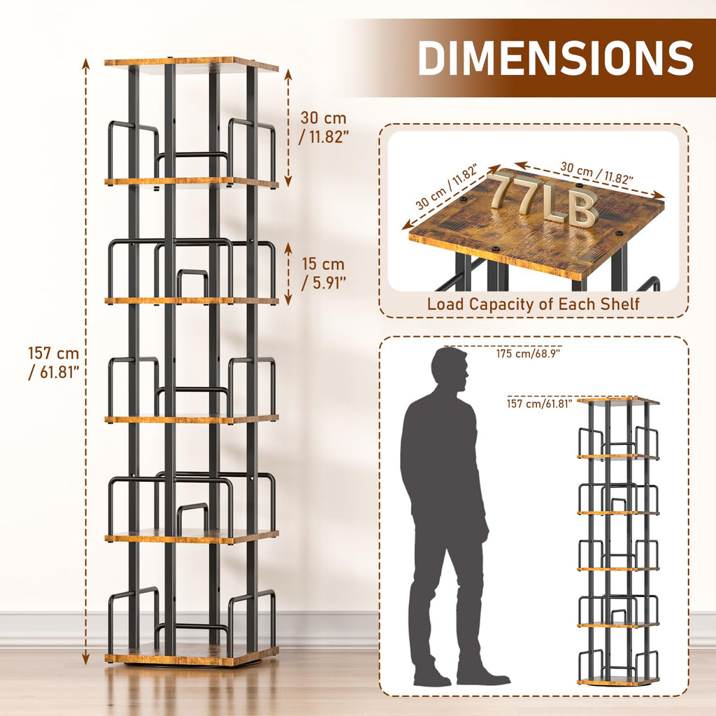 5-Tier Rotating Bookshelf with Metal Guardrails W30197