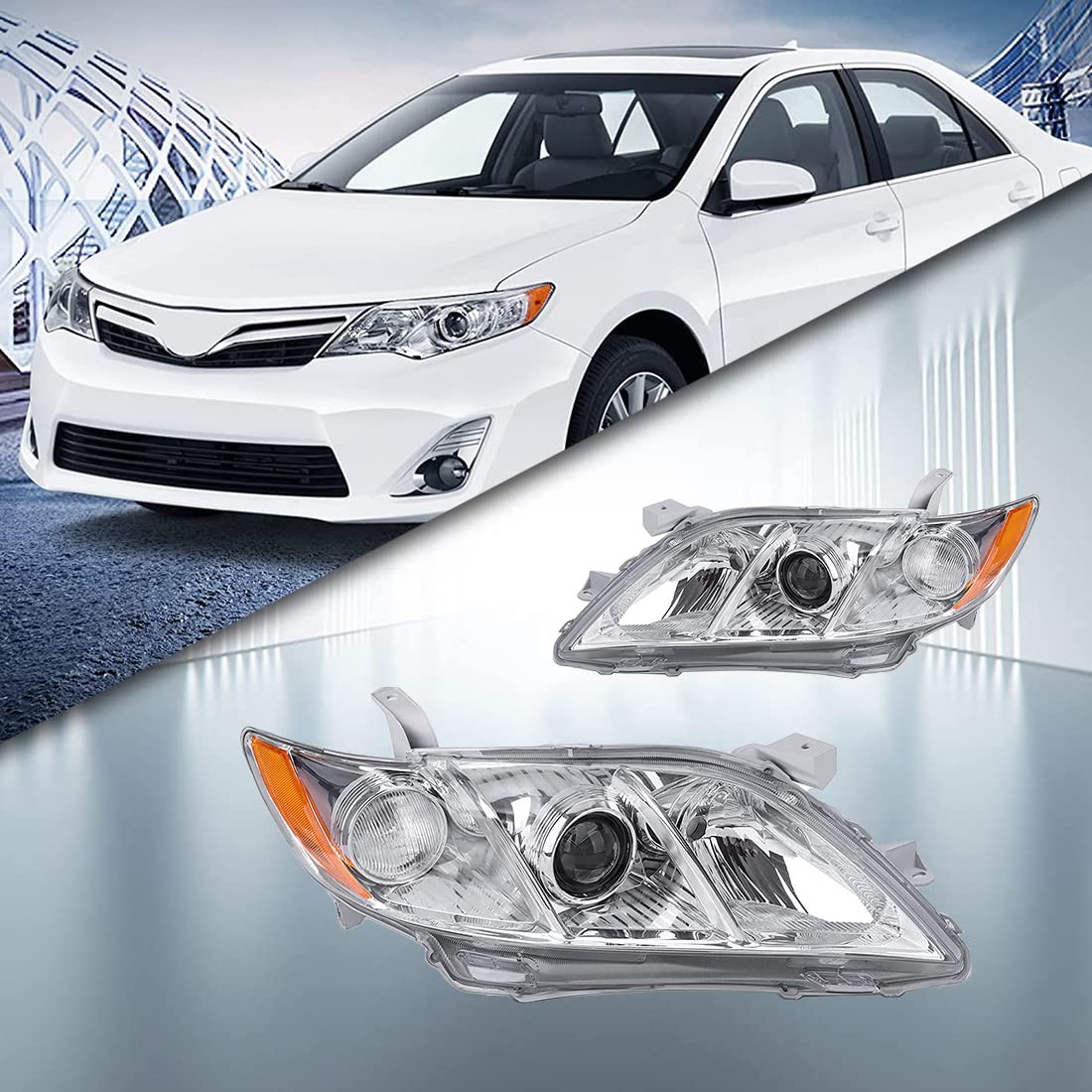 Chrome Housing Amber Reflector Clear Lens Headlights T385