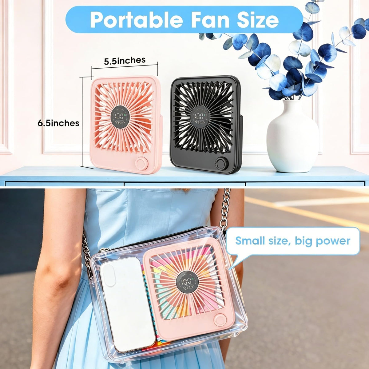 2 Pack Small Rechargeable Quiet Portable Desk Fan H40054