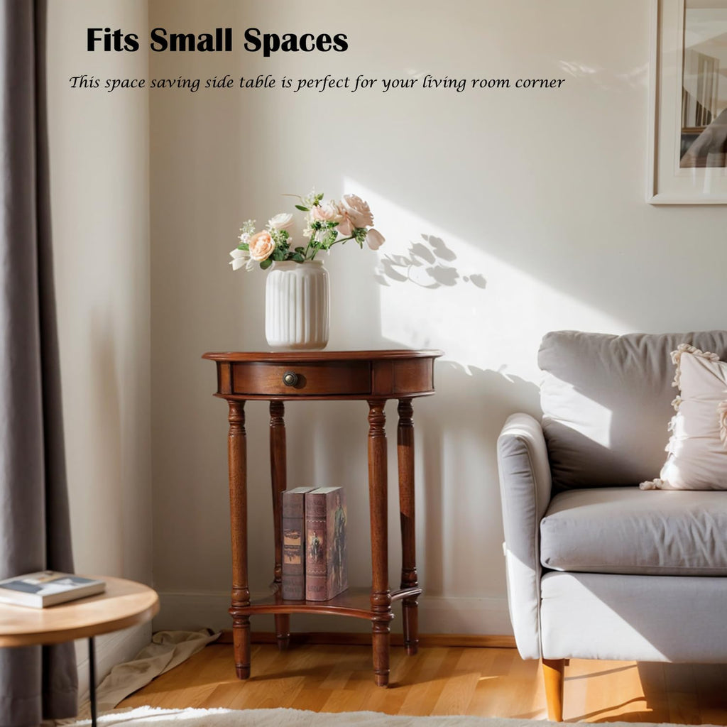 2-Tier Round Side Table with Drawer A279