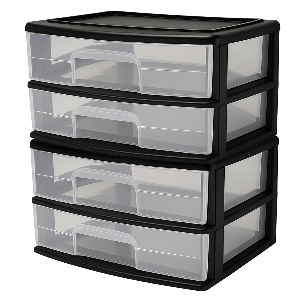 2-Tier Black Storage Drawer Tower, 2 Pack Y3467