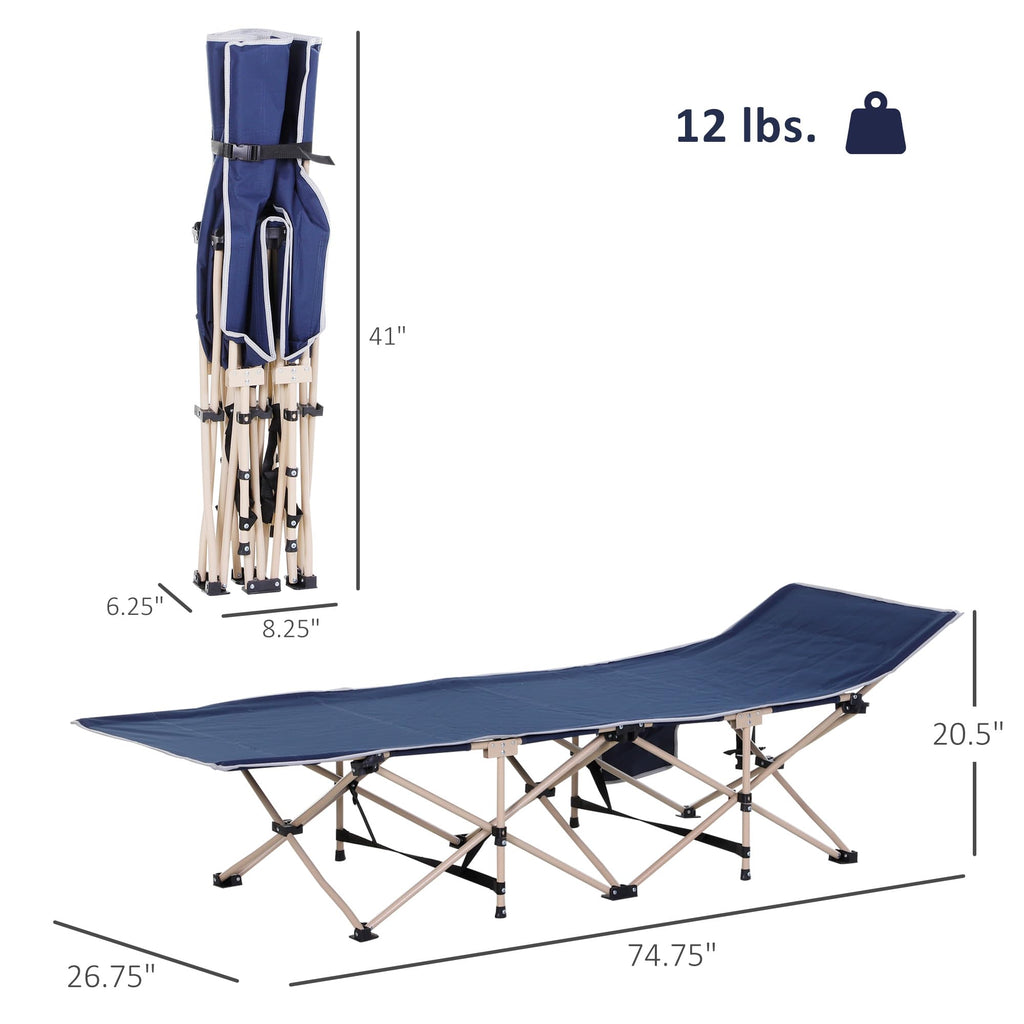 Folding Camping Cot with Carry Bag, Side Pocket, Blue B60882