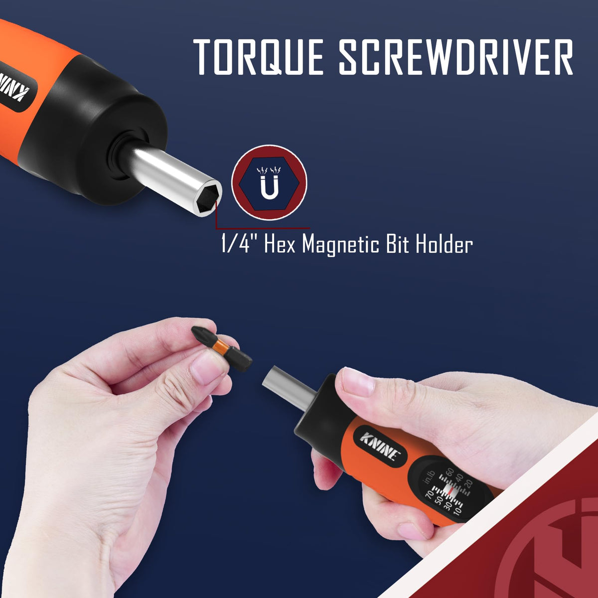 Torque Screwdriver Wrench Set 10-70 Inch Pounds 21 Hex Bits Orange J35144
