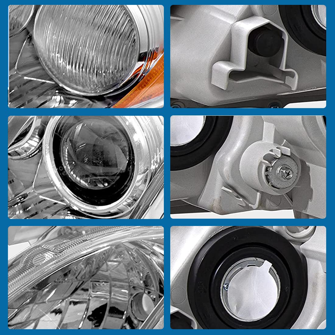 Chrome Housing Amber Reflector Clear Lens Headlights T385