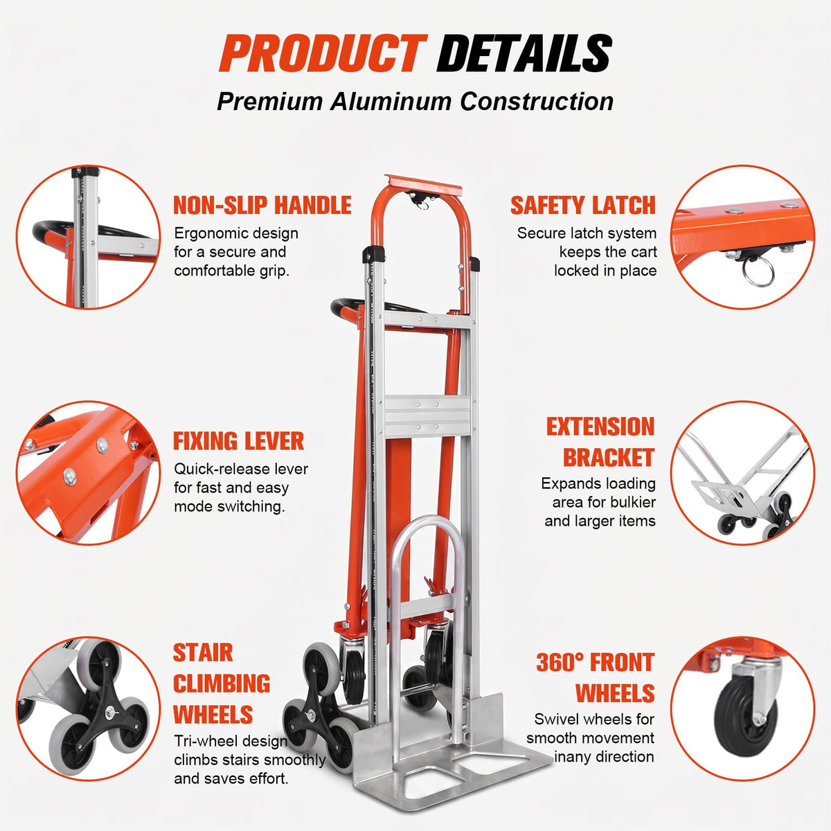 4-in-1 Convertible Stair Climbing Hand Truck, 1000LBS Heavy Duty Folding Aluminum Dolly Cart with Wheels & Handle T8989