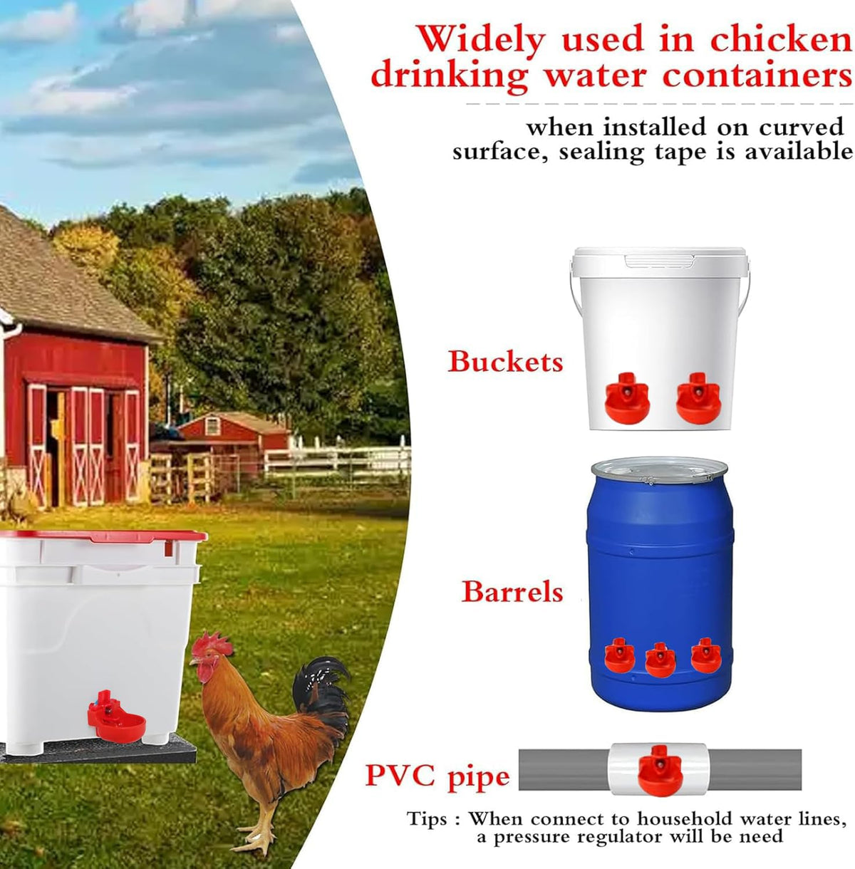 12-Pack Automatic Chicken Water Nipples with Cups S2152