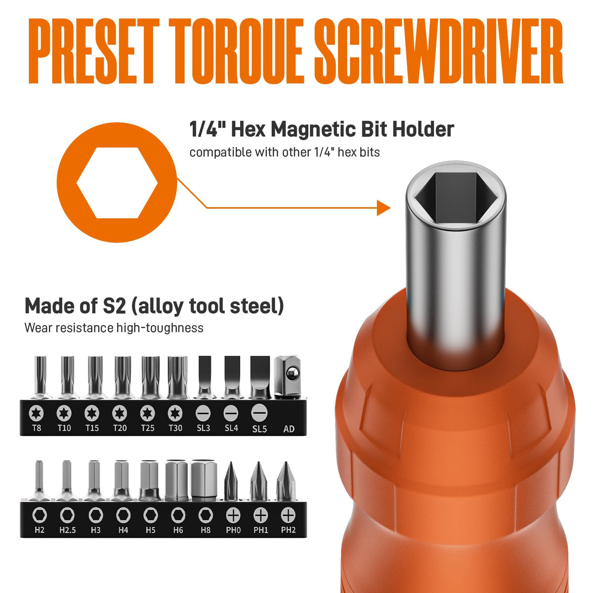 Torque Screwdriver Set, 10-70 In-lb, 1/4” Drive with Audible Click I830427