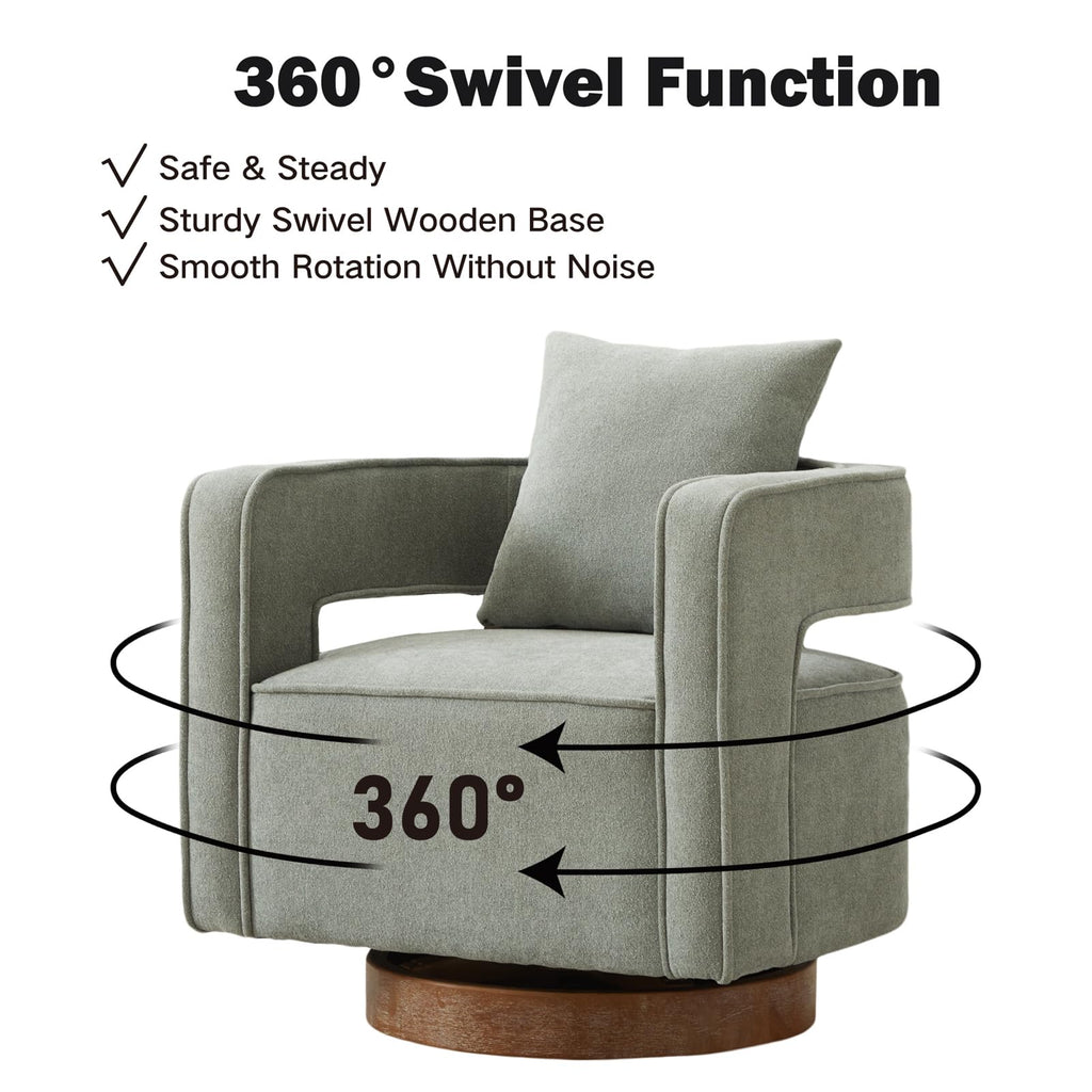 Green Linen Swivel Accent Barrel Chair Set of 2 with Solid Wood Base Q7134