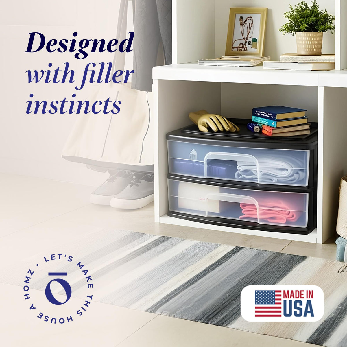 2-Tier Black Storage Drawer Tower, 2 Pack Y3467