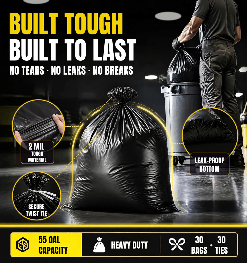 55 Gallon Heavy Duty 2 Mil Black Garbage Bags N17168