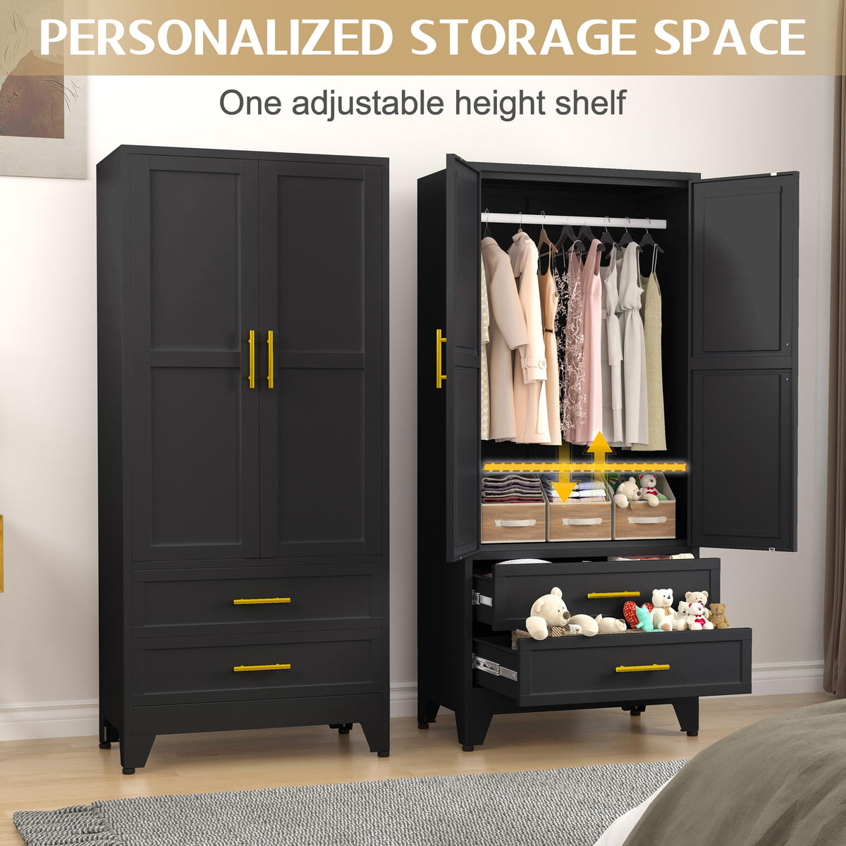 Metal Wardrobe Cabinet with 2 Drawers E7240