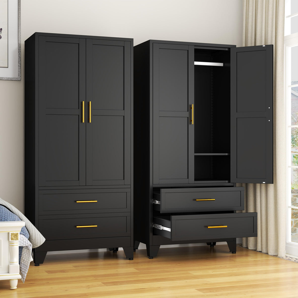 Metal Wardrobe Cabinet with 2 Drawers E7240