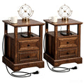 24" Tall Nightstand Set of 2 with Charging Station, 2 Drawers I868