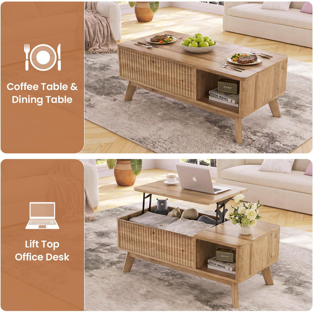 Lift Top Fluted Hidden Storage Coffee Table L9622