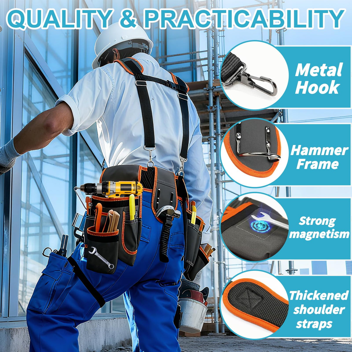 Heavy-Duty Adjustable Tool Belt with Magnetic Tool Kit W3146