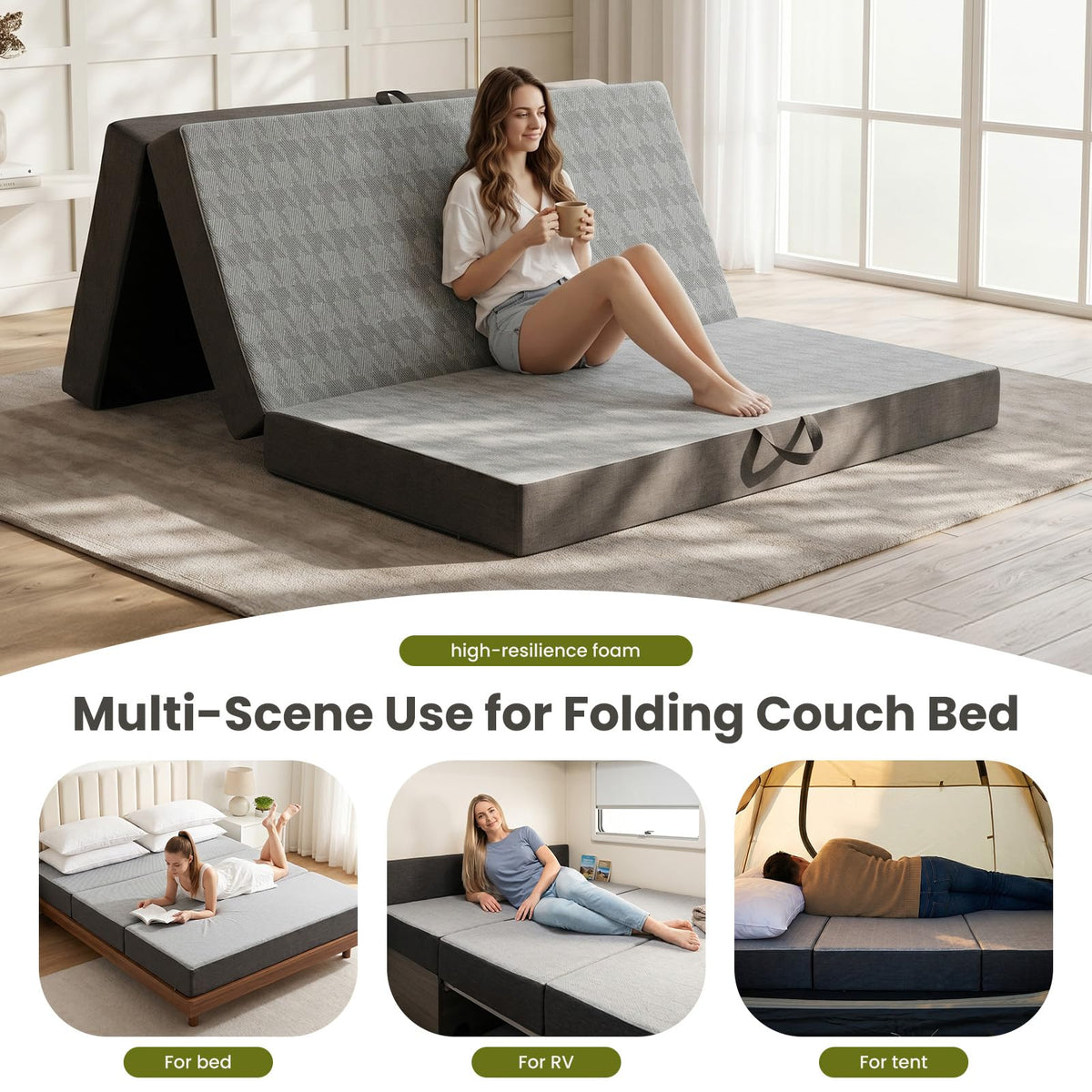 6" Trifold Full Size Memory Foam Mattress K137