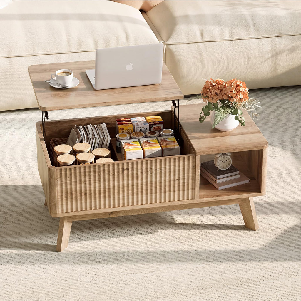 Lift Top Fluted Hidden Storage Coffee Table L9622