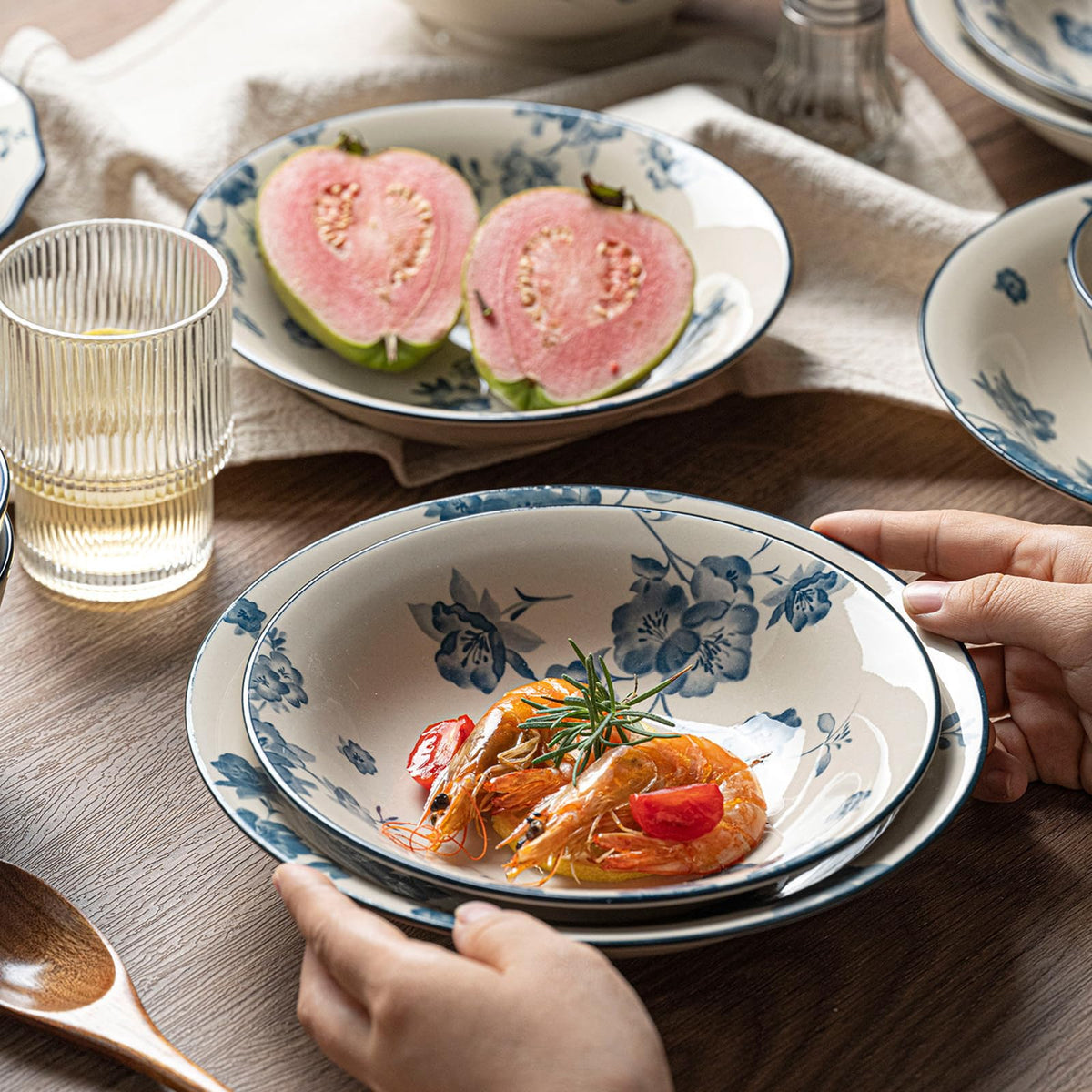 Blue Floral 62PCS Ceramic Dinnerware Set Z47144