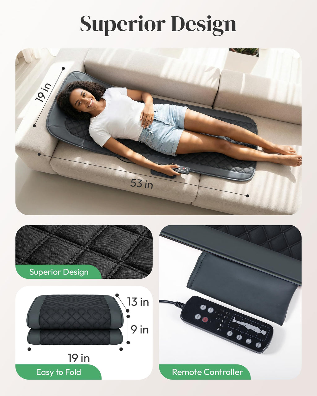 Full Body Massage Mat with Heat, 10-Motor Vibration Massage Pad, Foldable Memory Foam C15455