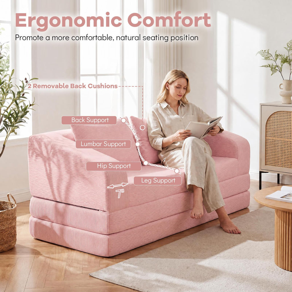 61" Pink Convertible Futon Sofa Bed F34655