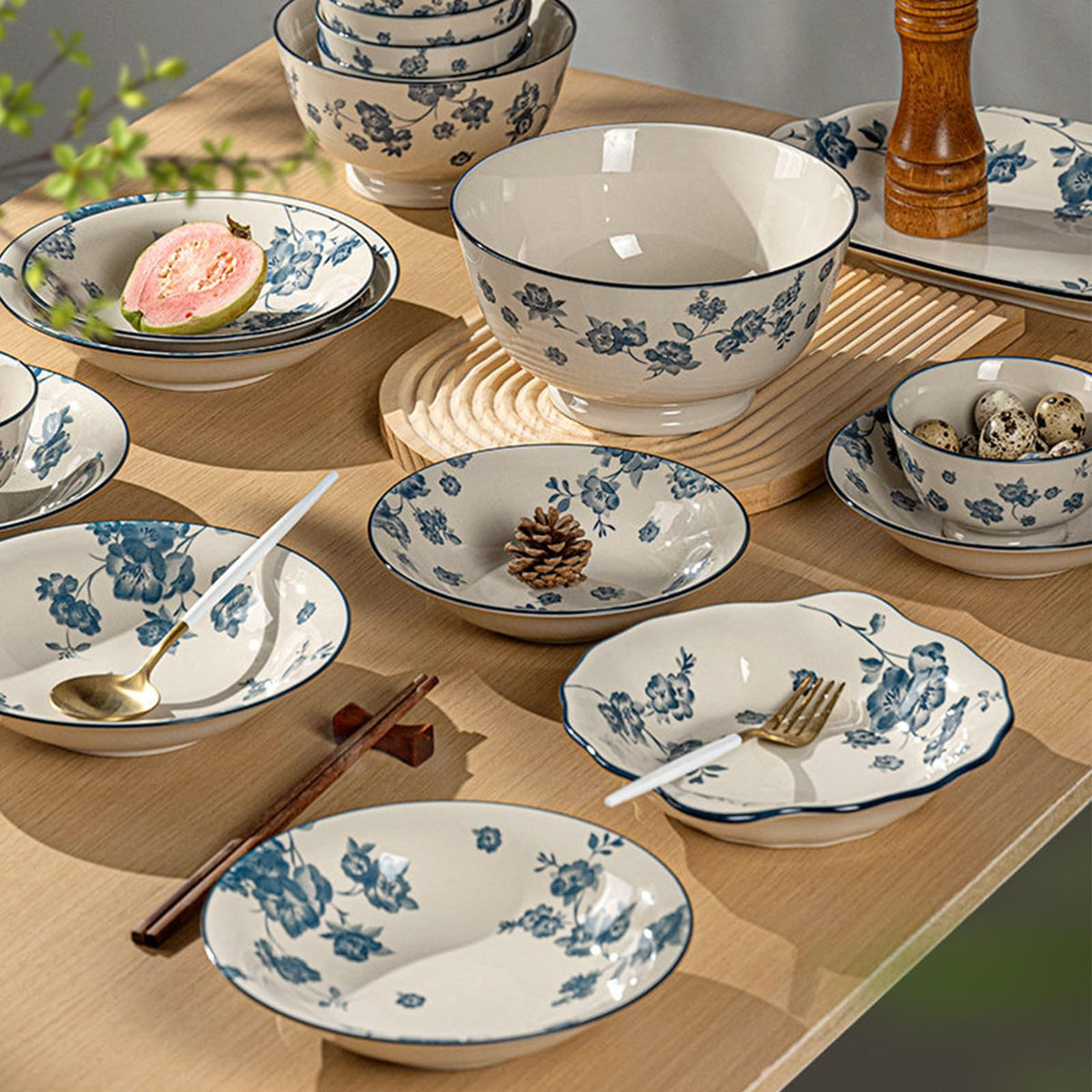Blue Floral 62PCS Ceramic Dinnerware Set Z47144
