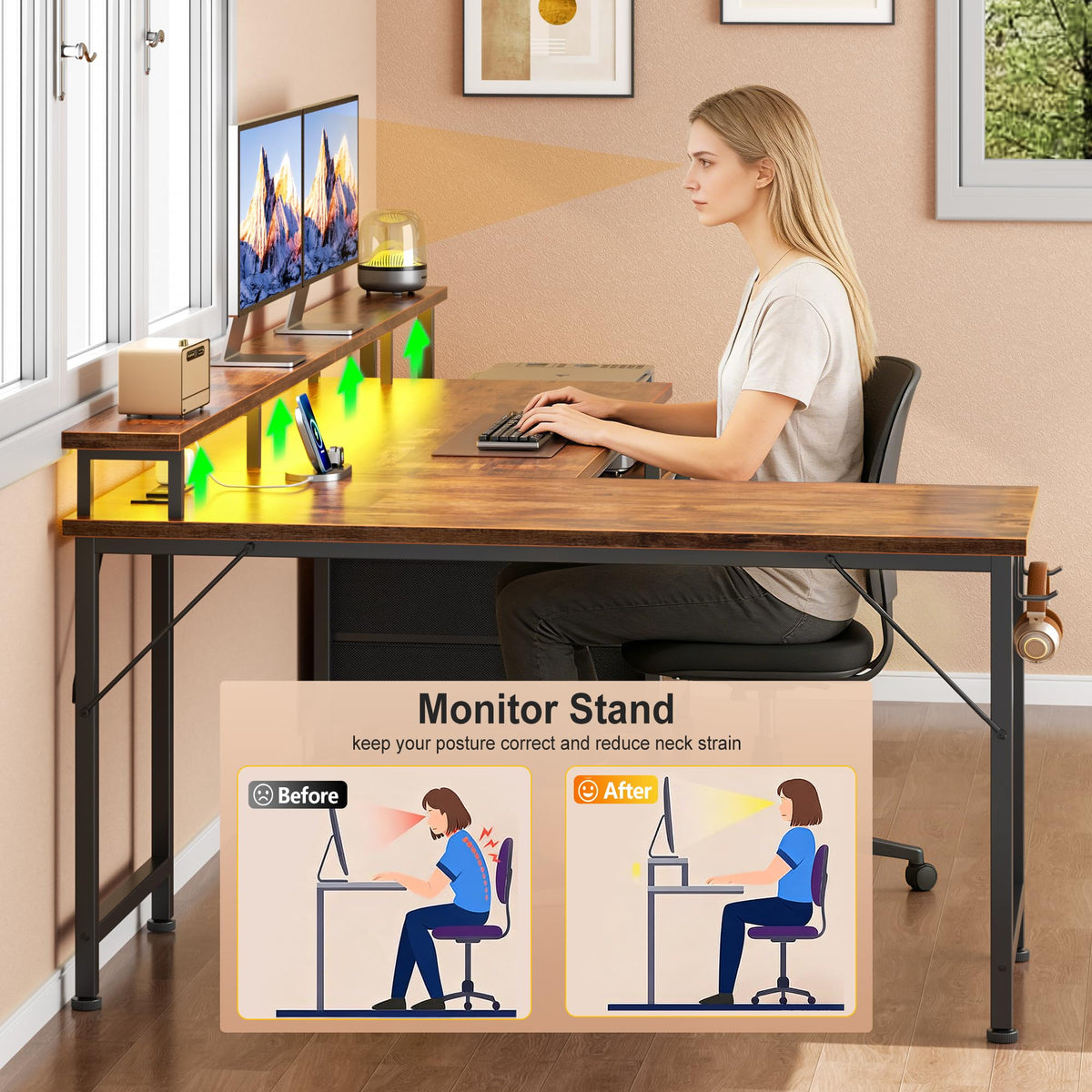 66'' L Shaped Computer Desk with Storage Drawers H1227