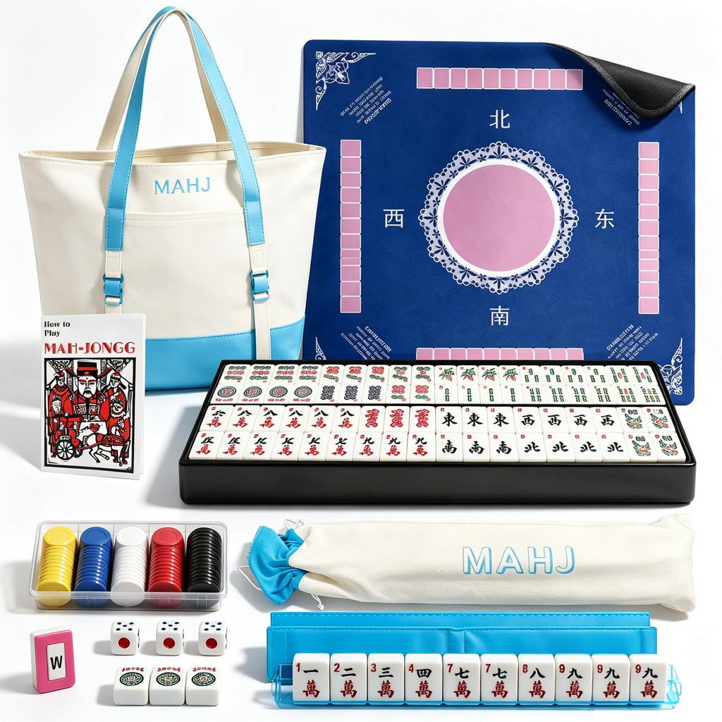 166 Deep Engraved Melamine Mahjong Set with Mat and 4 Racks C6247