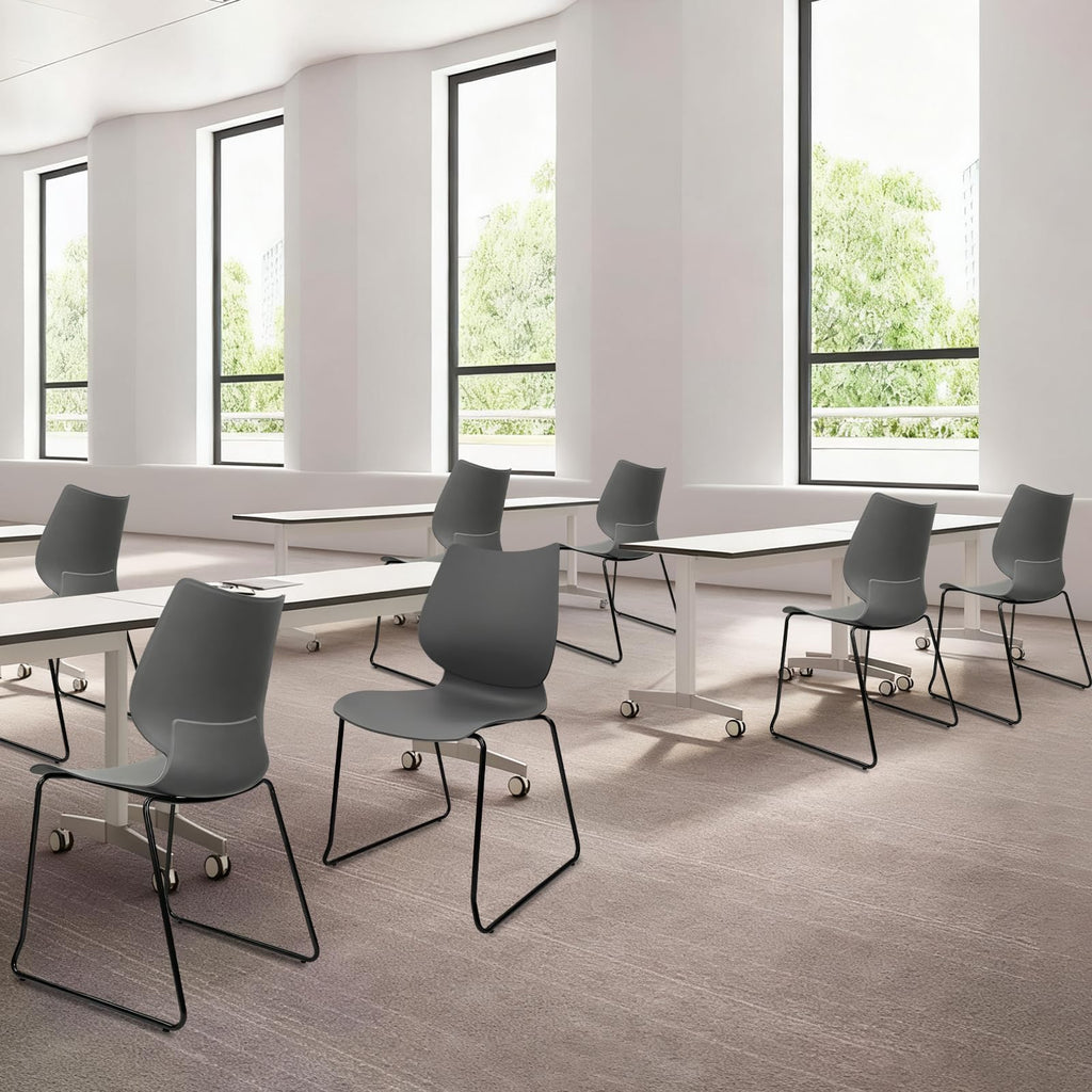 Grey Stacking Chairs with Metal Legs Set of 4 E314405