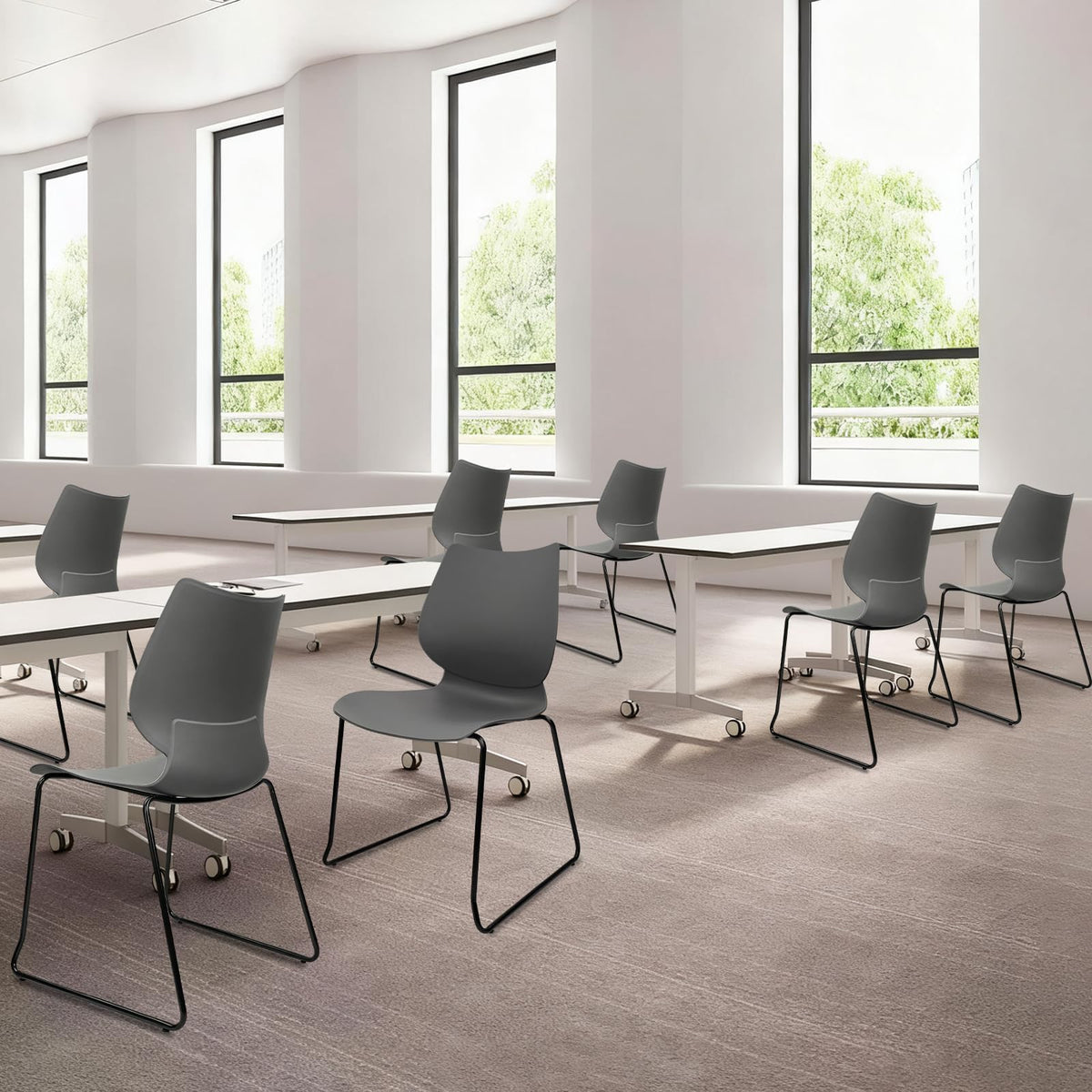 Grey Stacking Chairs with Metal Legs Set of 4 E314405