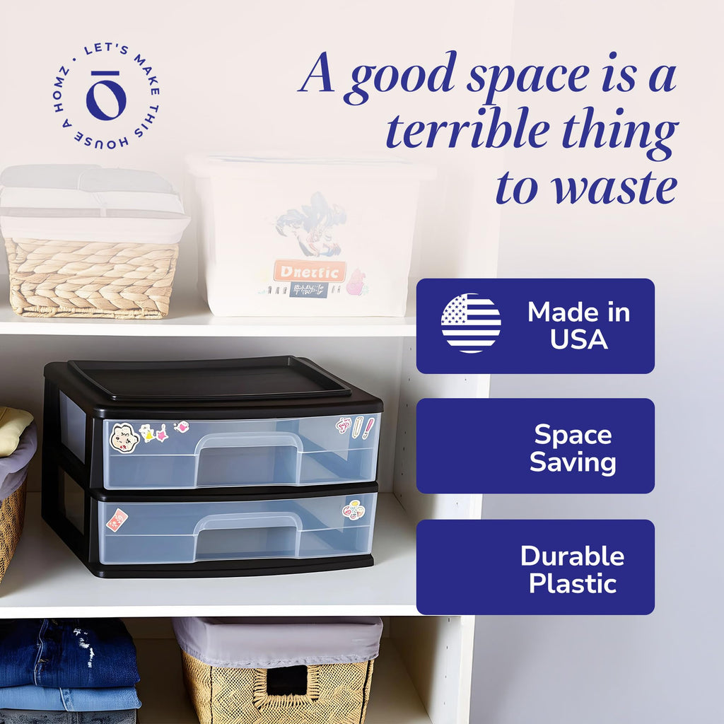 2-Tier Black Storage Drawer Tower, 2 Pack Y3467