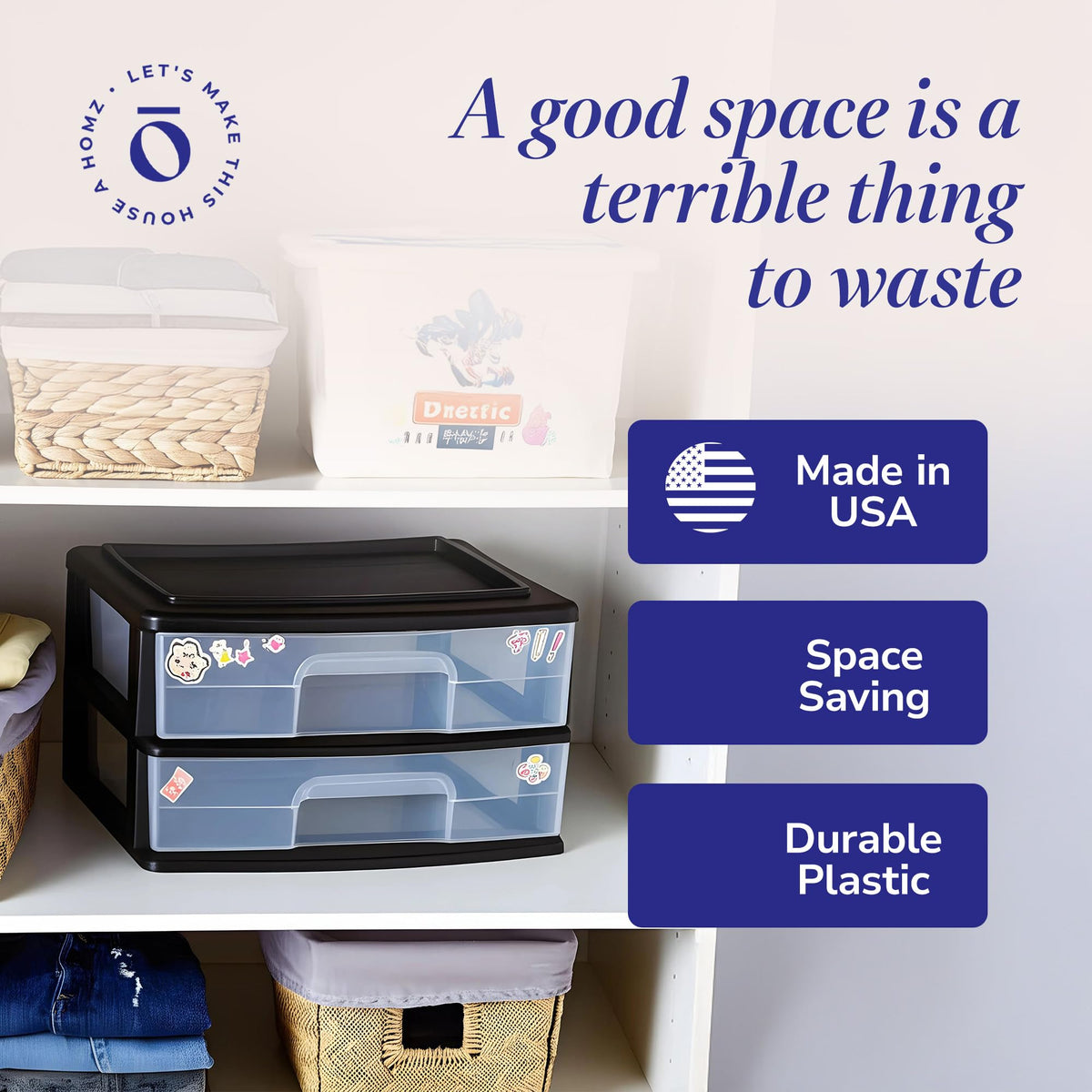 2-Tier Black Storage Drawer Tower, 2 Pack Y3467
