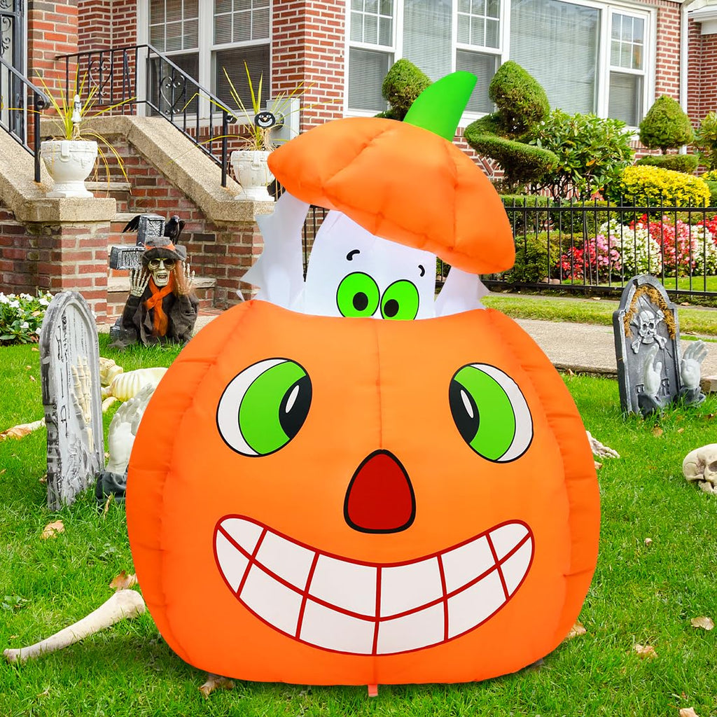 5 FT Animated Pumpkin Ghost Inflatable Outdoor Decoration L7852