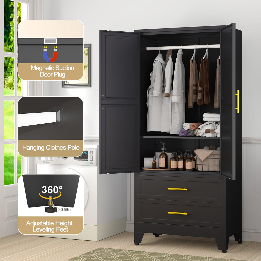 Metal Wardrobe Cabinet with 2 Drawers E7240