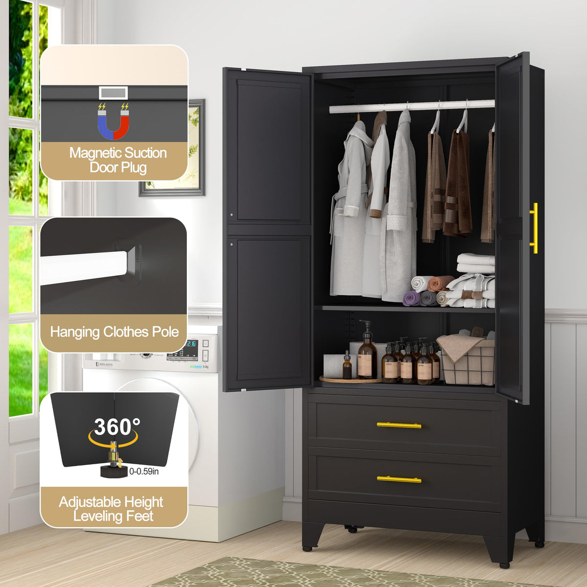 Metal Wardrobe Cabinet with 2 Drawers E7240