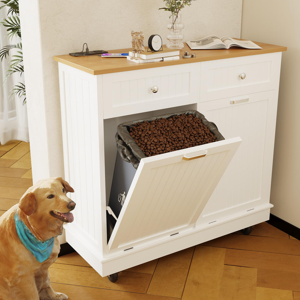 White 20 Gallon Tilt Out Trash Cabinet with Drawer C597