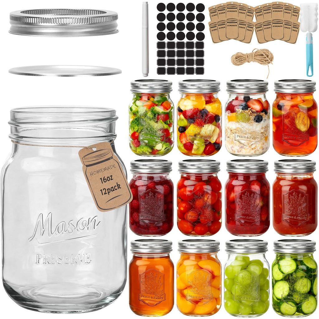 16oz 12 Pack Mason Jars with Airtight Lids A861080